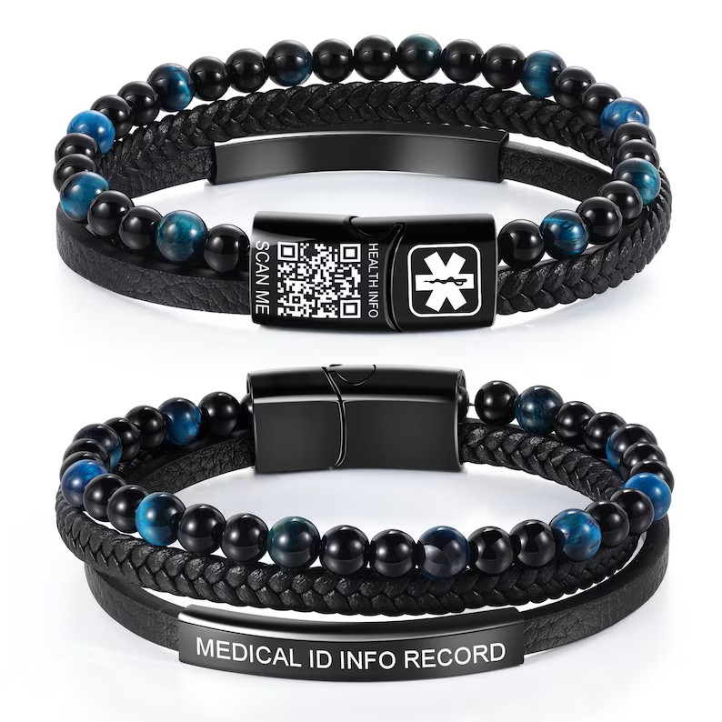 천연 호안석 의료 ID 팔찌 남성용 땋은 가죽 팔찌 맞 - Health Wellness Bracelet 리뷰 및 가격