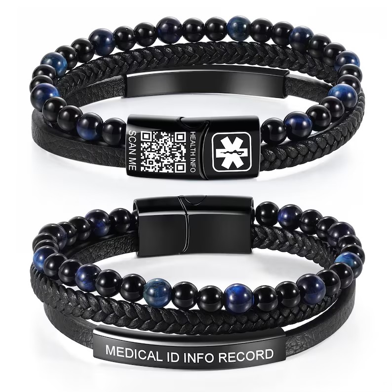 천연 호안석 의료 ID 팔찌 남성용 땋은 가죽 팔찌 맞 - Health Wellness Bracelet 리뷰 및 가격